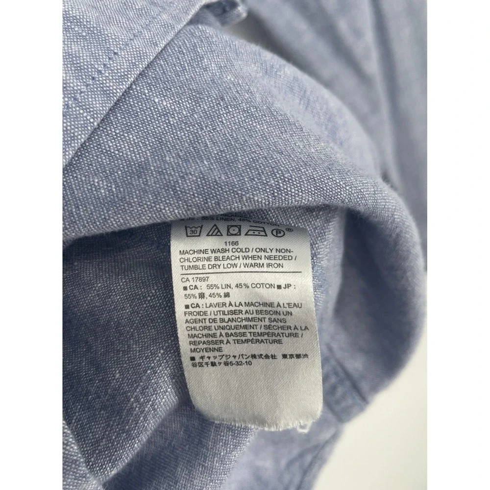 Banana Republic Slim Fit Blue Linen Cotton Blend Button‎ Down Shirt Size L